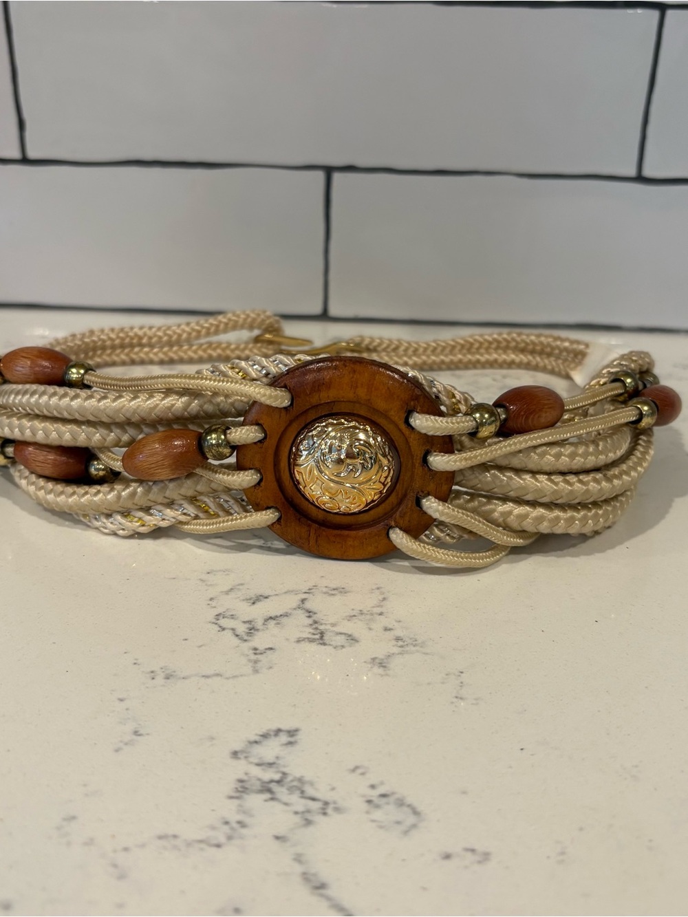 Vintage 80s Motion East Boho
Braided Rope Medallion
Statement Belt (Size S/M)